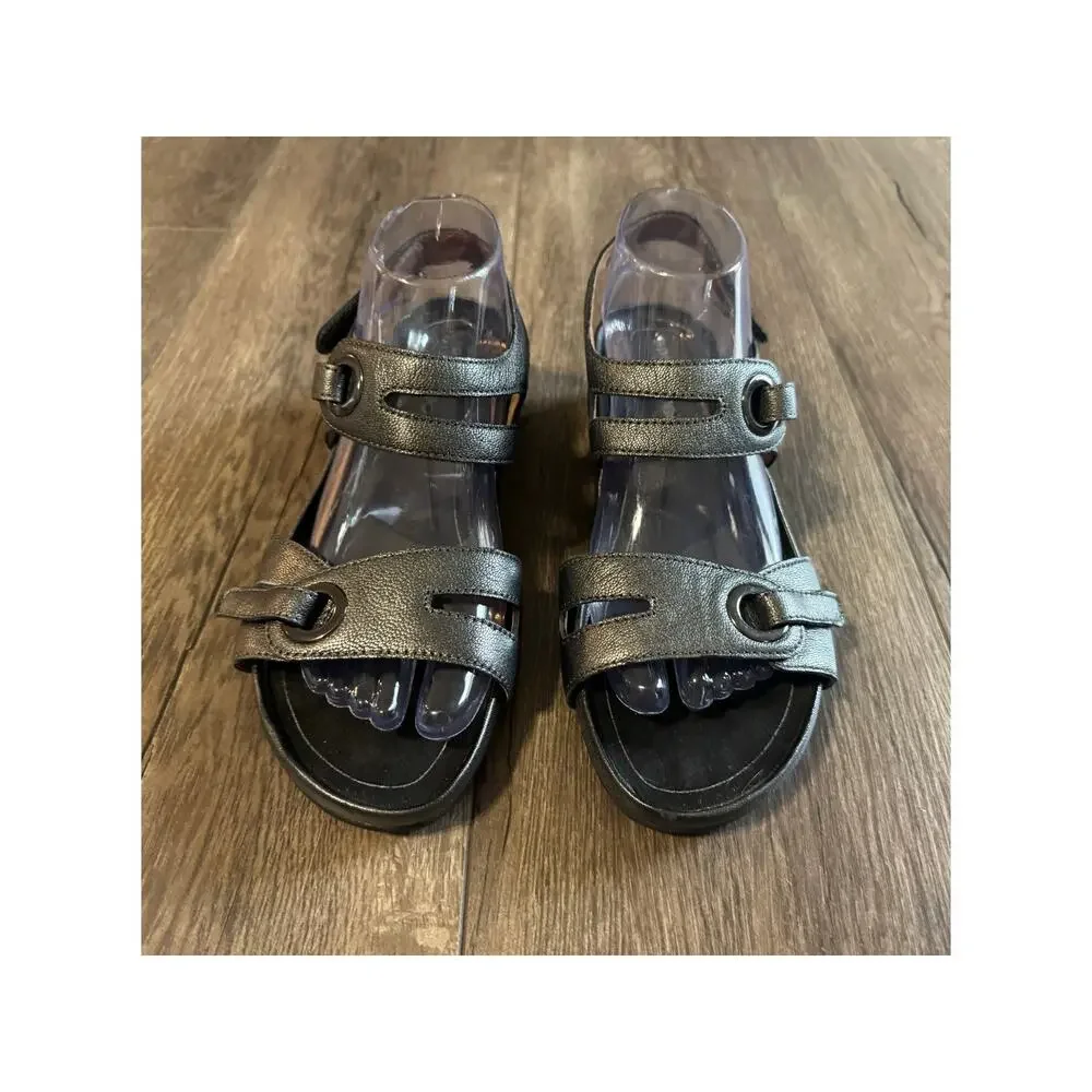 Abeo Greta Comfort Wedge Leather Sandals Gray Silver‎ Pewter Size 8